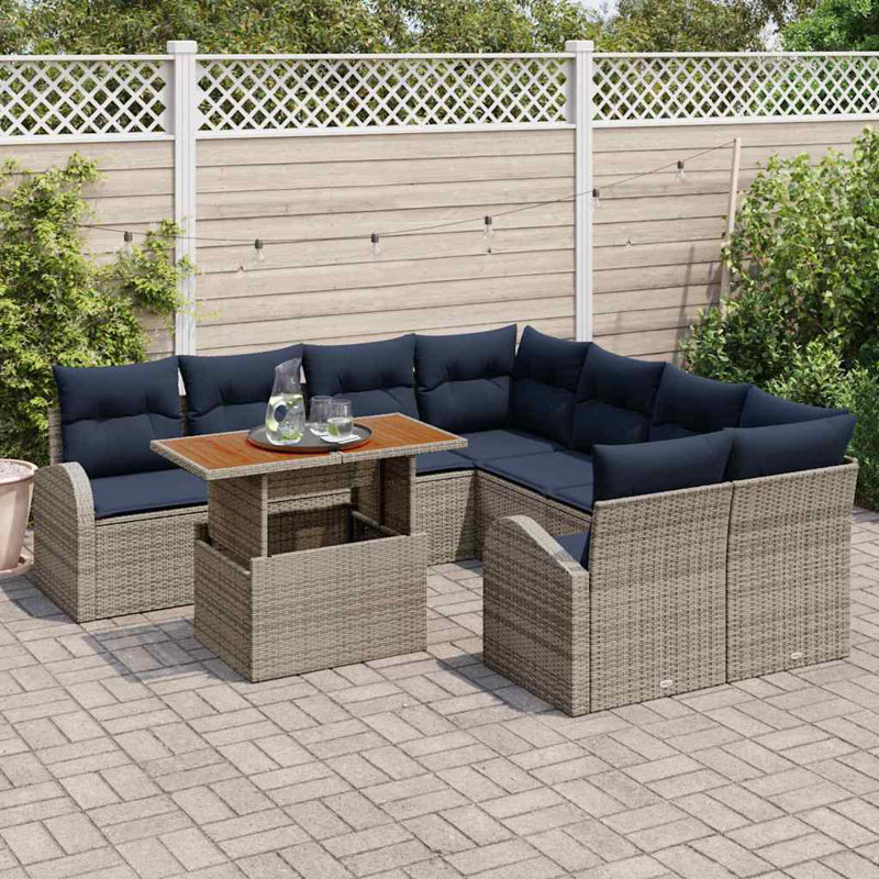  Ensemble de canapé de jardin avec coussin manuel 9 pièces gris et bleu marine, Coussin bleu marine / structure grise
