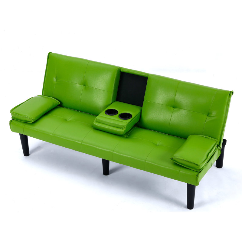 67'' Pillow Arm Sleeper Sofa With Cup Holders, Green
