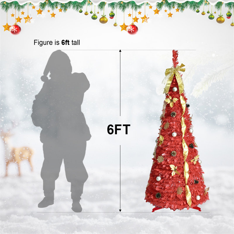 Arbre de Noël pop-up rouge 6 pi avec 150 lumières DEL blanc chaud