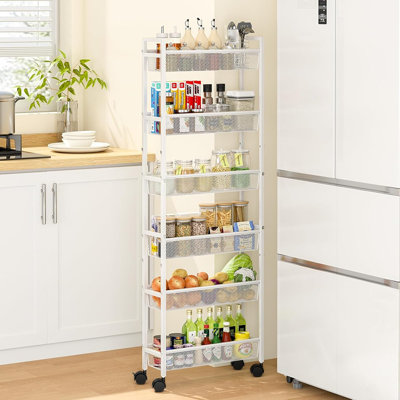 6-Tier Slim Storage Cart – White – Narrow Mobile Shelving Unit With Wheels, Metal Organizer For Bathroom, Kitchen, Laundry Room, Living Room, And Other Narrow Spaces