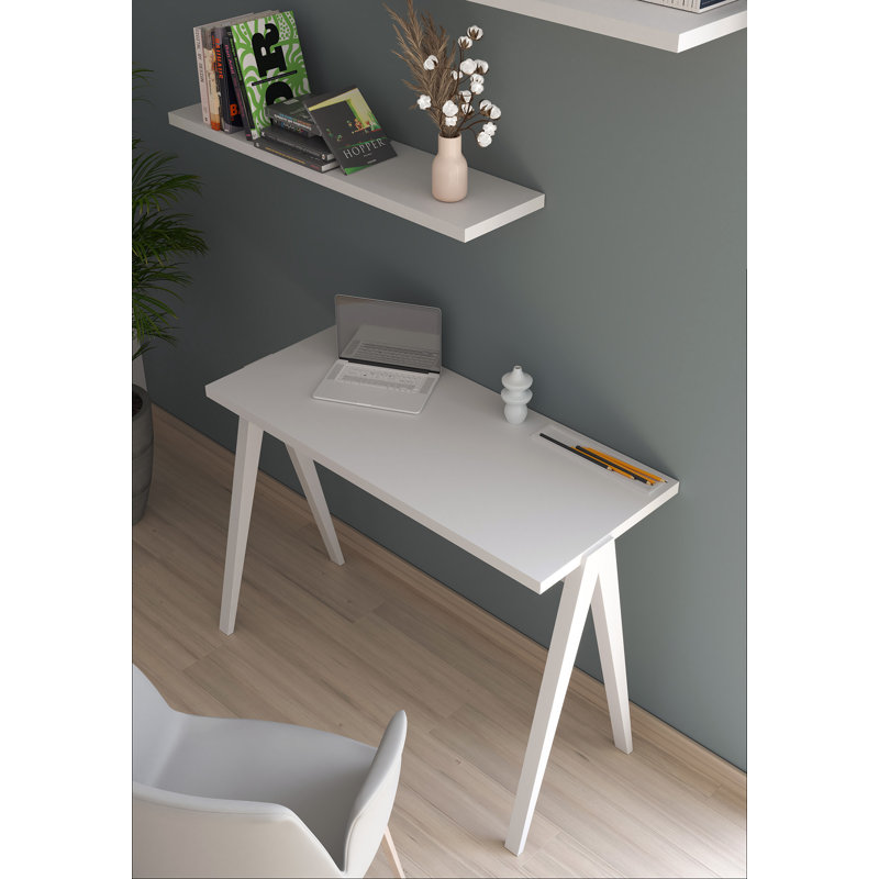 Gundrath Solid Wood Base Writing Desk, White, White