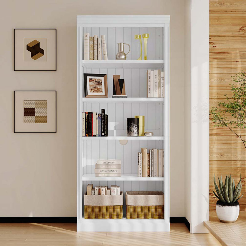 5-Tier Decor Bookshelves with Adjustable Shelves,Storage Organizer for CDs/Books/Movies, White