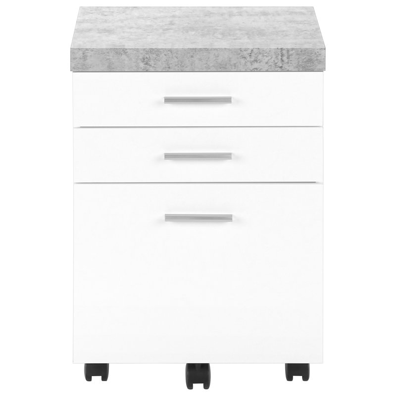 Classeur mobile pour bureau, roulettes, rangement, bureau en stratifié de ciment blanc et gris avec roulettes, surface