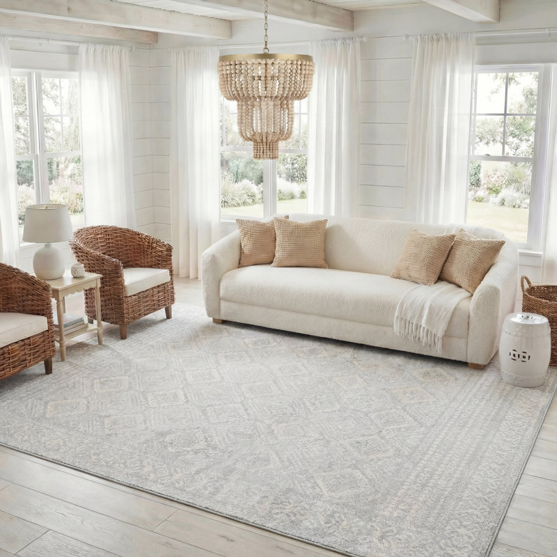 Lorenco Power Loom LightGray/Ivory Rug, Rectangle 8' x 10'