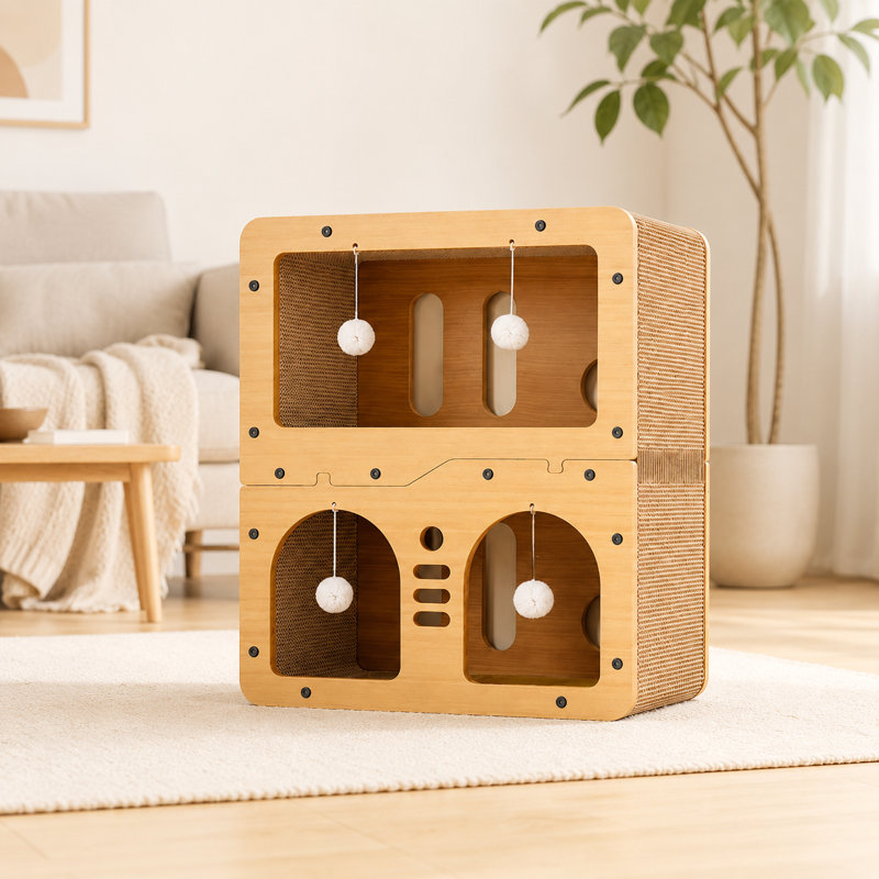 Grattoir pour chat en carton ondulé à 2 niveaux, lit de repos multifonctionnel pour petits chats, bloc-notes et boîte à courrier à griffer, jouet durable pour protéger les meubles des égratignures
