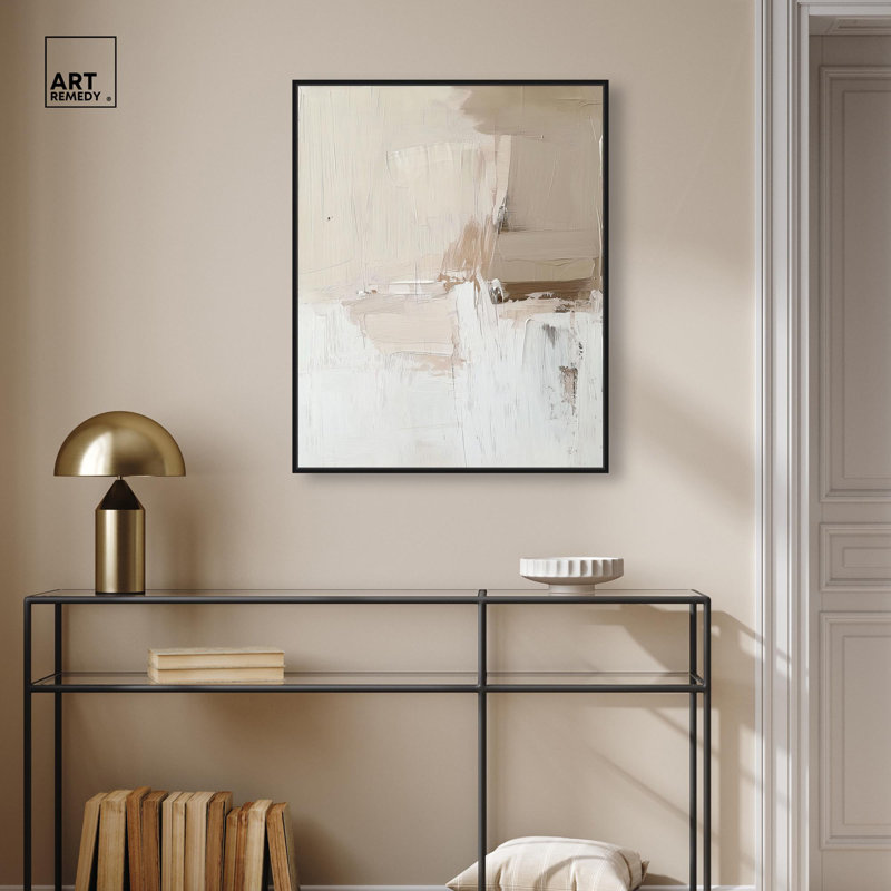 Toile Neutralité, toile neutre Boho par Art Remedy, Cadre flottant noir, H 31 po x l 25 po