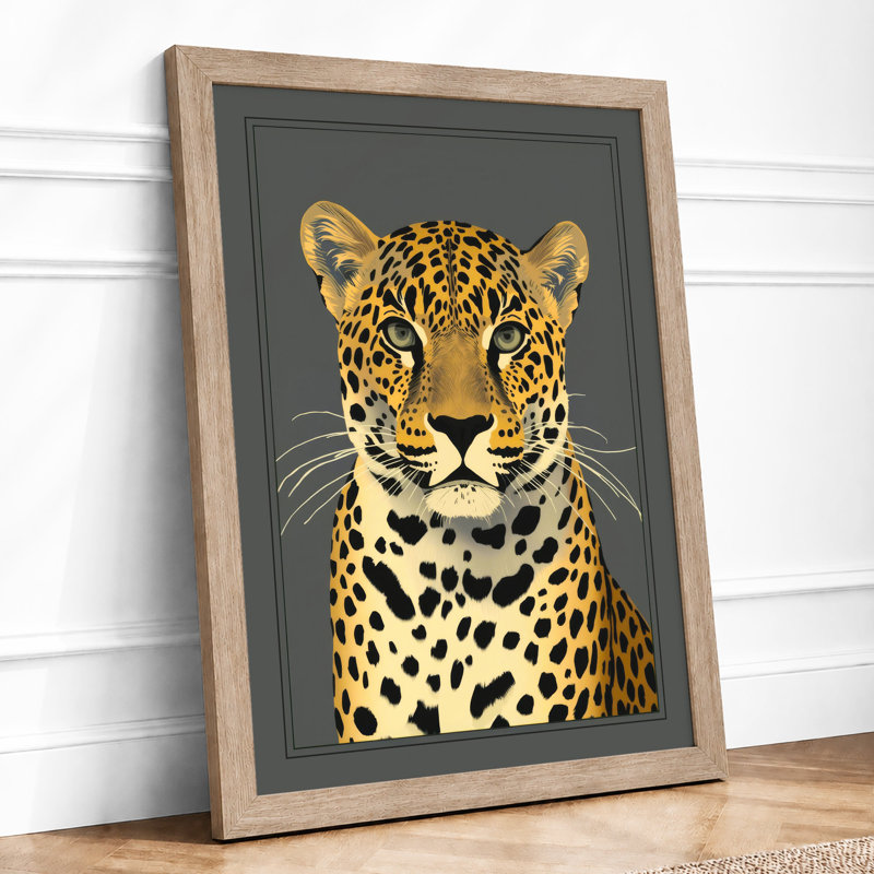 Leopard Gaze Modern - Framed Print, A2 - 59.4 x 42.0 cm, Oak