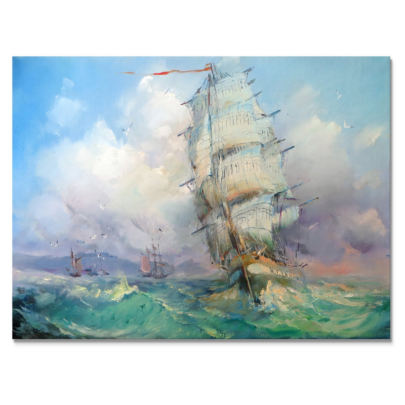 Bateau de guerre Old Bataille V - on, H 16 po x l 32 po x P 1 po, Toile tendue