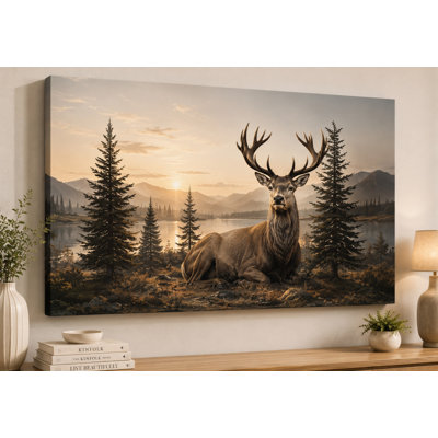Grand grand lac de cerfs majestueux, impression sur toile 24 x 36 pouces, décor de nature sauvage rustique, chalet, salon, chambre à coucher, prêt à accrocher