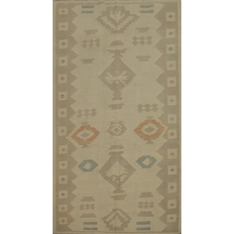 Tapis kilim en laine à teinture végétale tissé à plat 5 x 8