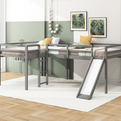 Gray L-shaped Twin Size Loft Bed With Widened - Create An Exceptional Bedroom A Relaxing Atmosphere