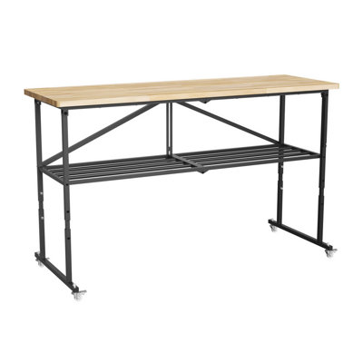 Heavy-Duty 68.5" Folding Workbench With Casters, Adjustable Height Wood-Top Utility Table