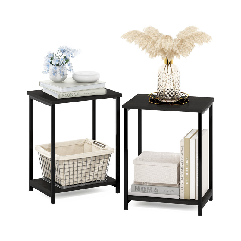 Adalid 2 Piece Industrial Metal Frame End Table Set, Espresso