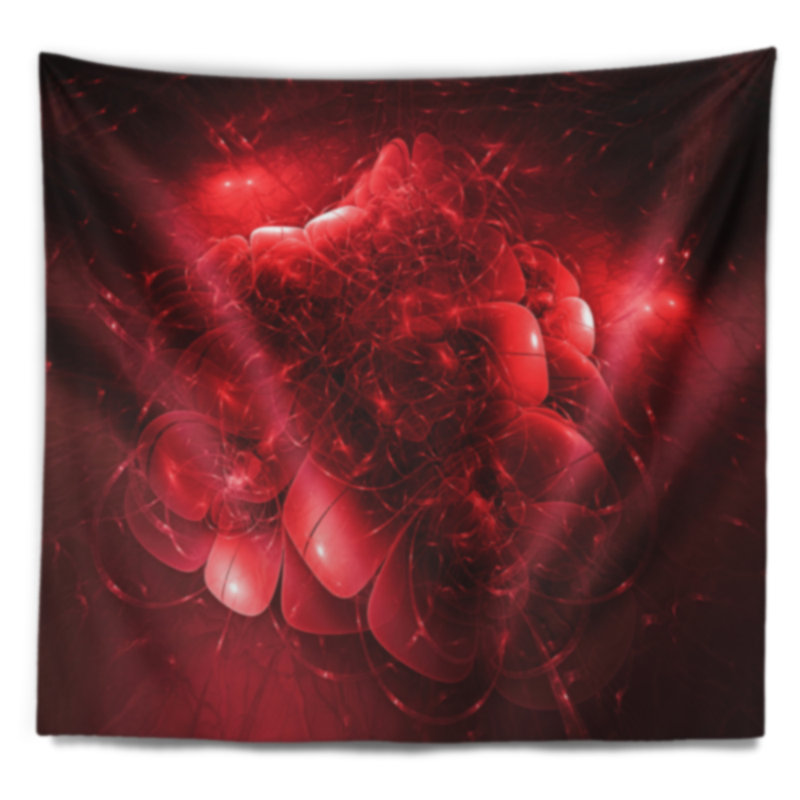 Tapisserie rouge à motif floral, H 32 po x l 39 po