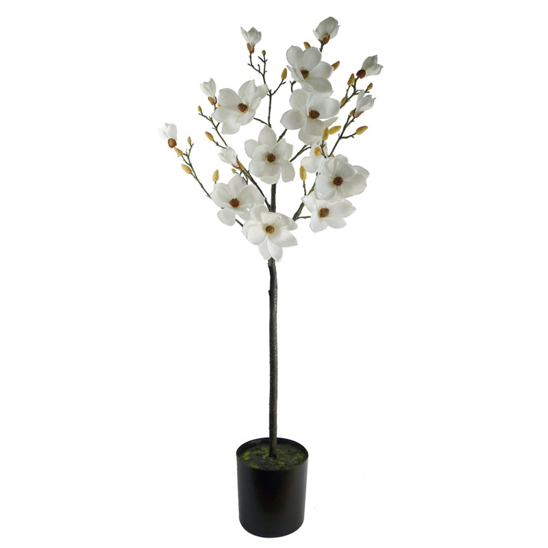110Cm Artificial Magnolia Tree Plant in Pot, White, 110 cm x 50cm