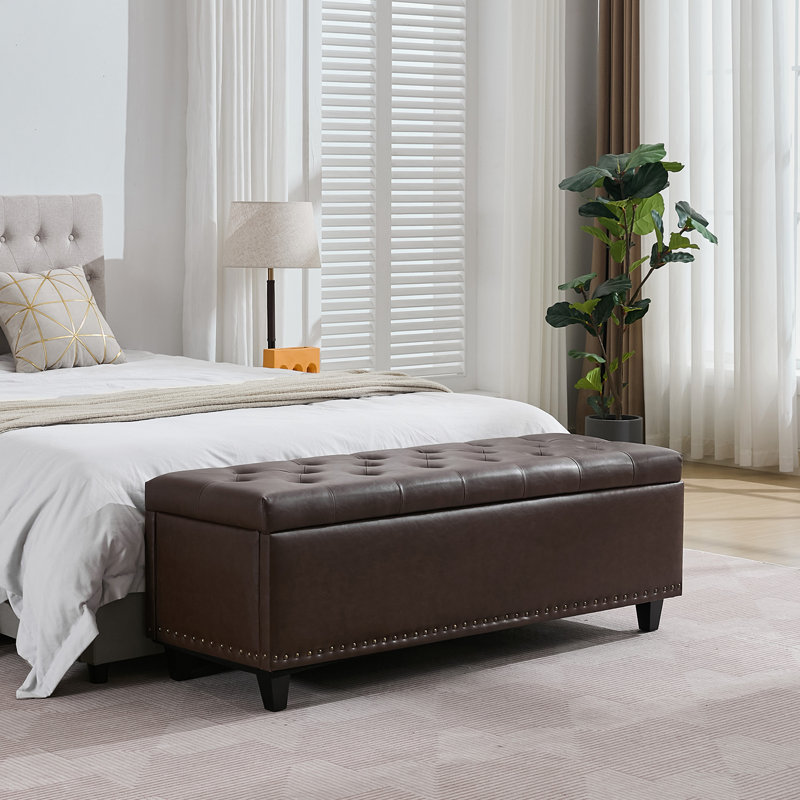 Espana 51'' Upholstered Tufted Storage Ottoman, Dark Brown Faux Leather