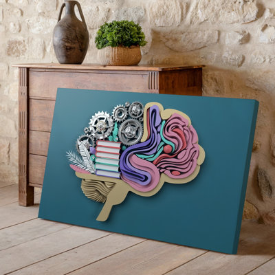 Toile, "A Vibrant Three Dimensional Représentation of A Brain", art mural composé complexe d'engrenages colorés et de formes organiques, art sur toile