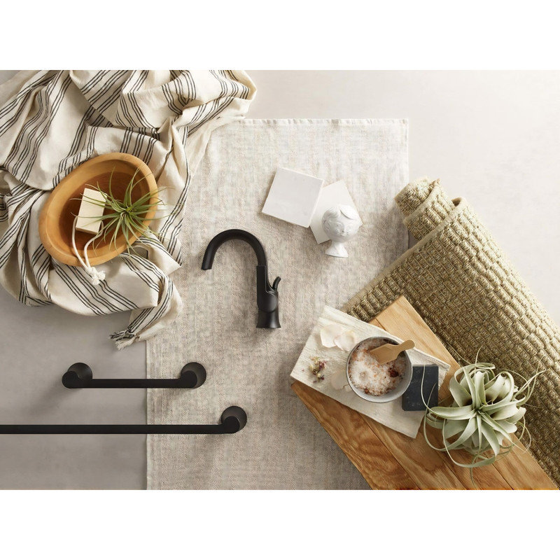 Doux Single-Hole Bathroom Faucet with Drain, Matte Black