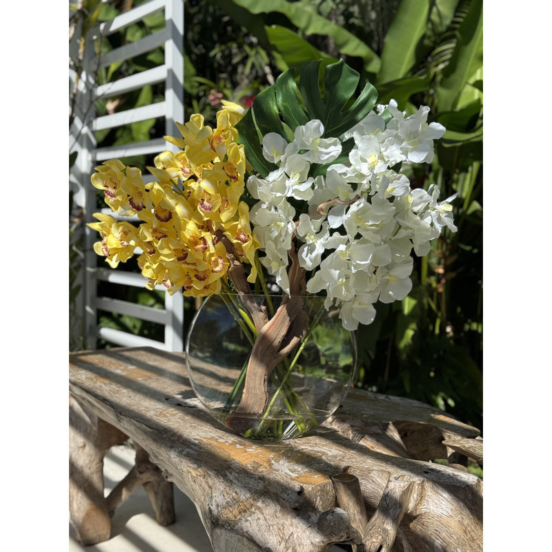 Moon Vase With Yellow Cymbidiums And White Vandas, Yellow
