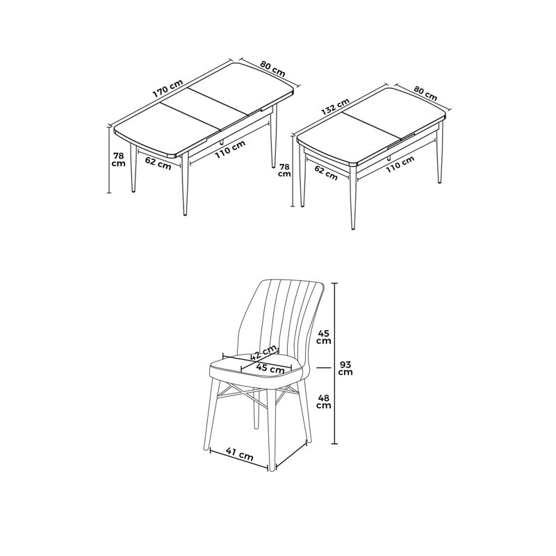 Ensemble de table et chaises de salle à manger moderne extensible (7 pièces), marbre noir et moutarde, table: 52,0 x 31,0 x 30,7 pouces (étendue: 66,9 pouces) | 100% panneau de fibres à densité moyenne avec pieds en bois, structure de chaise en métal, assise en mousse moelleuse pour plus de confort