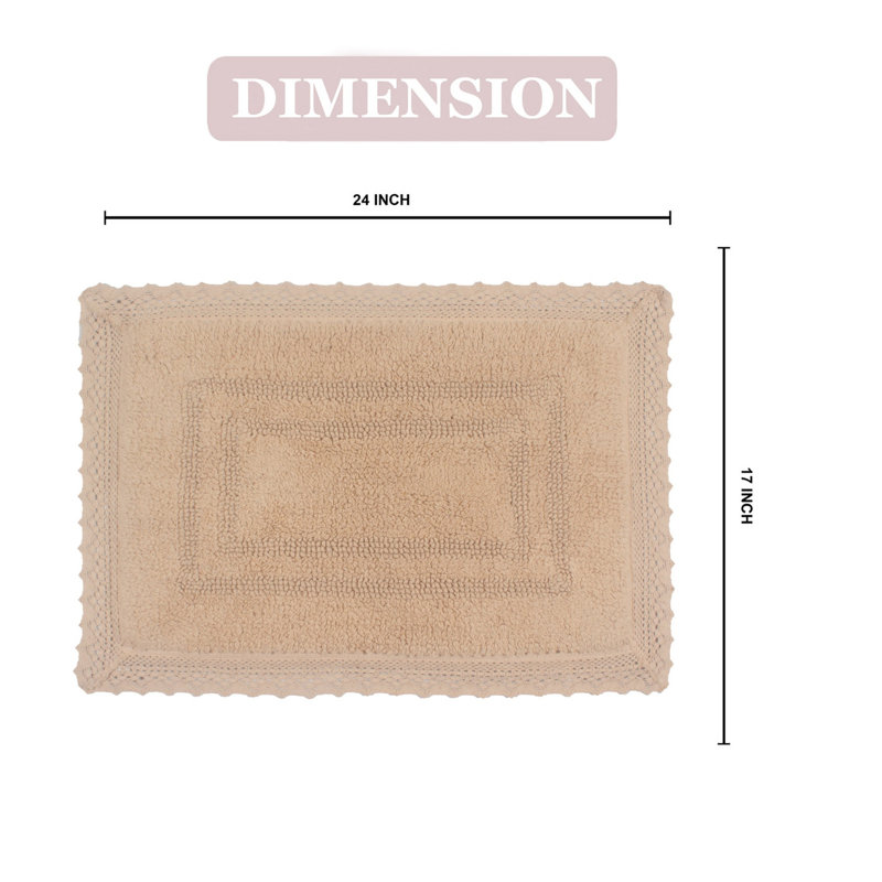 Opulent Absorbent Cotton Soft Bath Rug, 17" W x 24" L, Linen