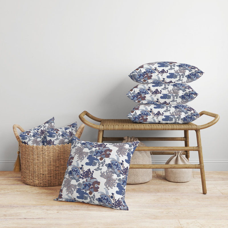 Coussin décoratif réversible damier intérieur / extérieur, Bleu / Blanc / Orange, H 18 po x l 18 po