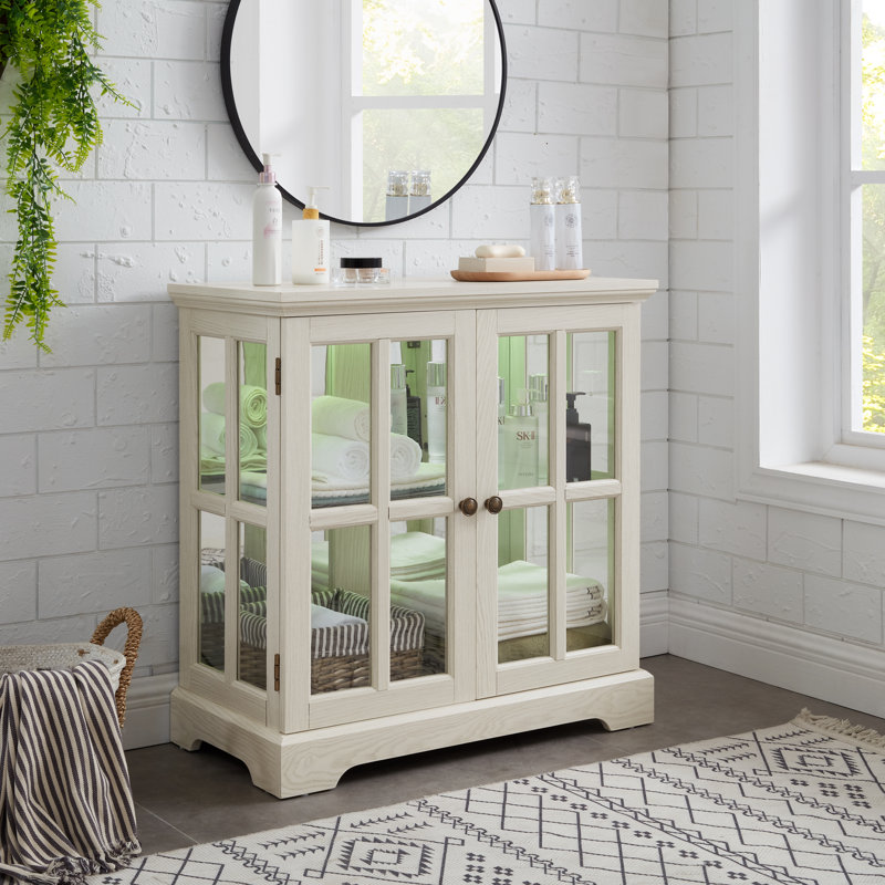 30.32''W Display Cabinet With Adjustable Shelf For Book And Collection Storage And LED Light(White), White