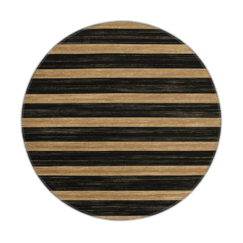 Tapis intérieur / extérieur noir HorizontalStripes, Rond 5 pi