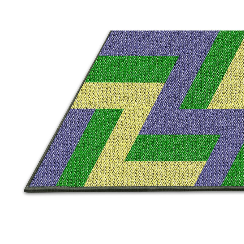 Bleu/jaune Tapis décoratif, Rectangle 7 pi x 9 pi