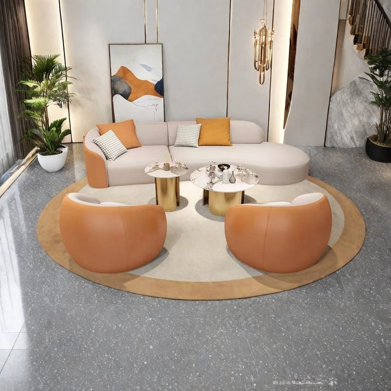 Light luxury creative arc office sofa set, Orange/Off White