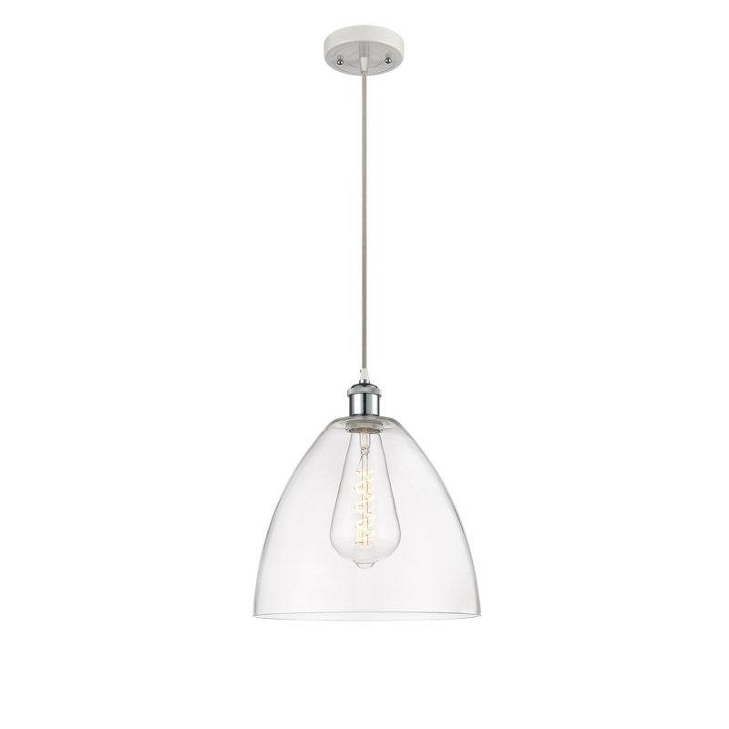 Luminaire suspendu en forme de dôme à 1 lumière Angelia, H 14,75 po x l 12 po x P 12 po, Transparent, Blanc / chrome poli