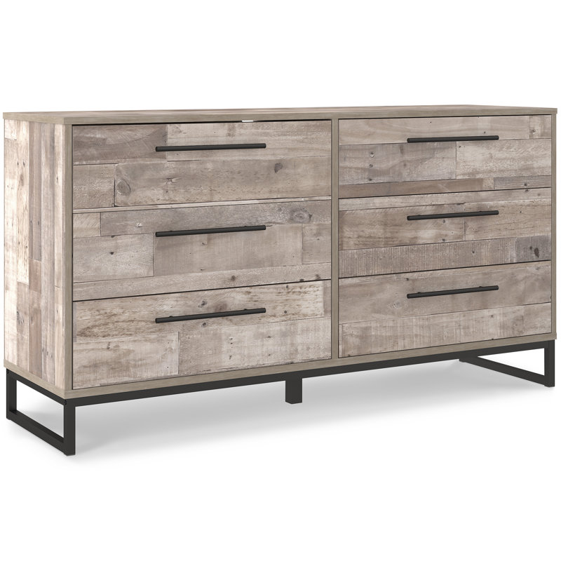 Commode double 6 tiroirs Manuel, Brun, H 31,61 po x l 59,02 po x P 18,74 po