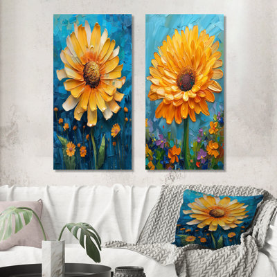 Ensemble de 2 fleurs jaunes et bleues en forme de fleur de pissenlit I - Pissenlit