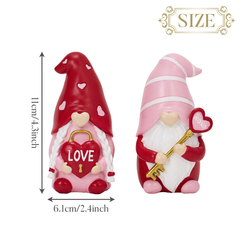 4.33 Inch 2 PCS Valentine's Gnome Couple Figurines Resin Table Decorations