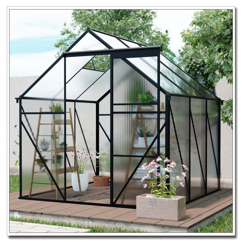 6X6FT-BLACK Polycarbonate Greenhouse Raised Base and Anchor Aluminum Heavy Duty Walk-in Greenhouses for Outdoor Backyard in All Season (W540S00002)
