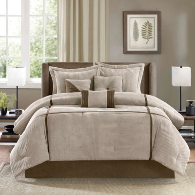 Édredon en velours côtelé Taupe 7 pièces
