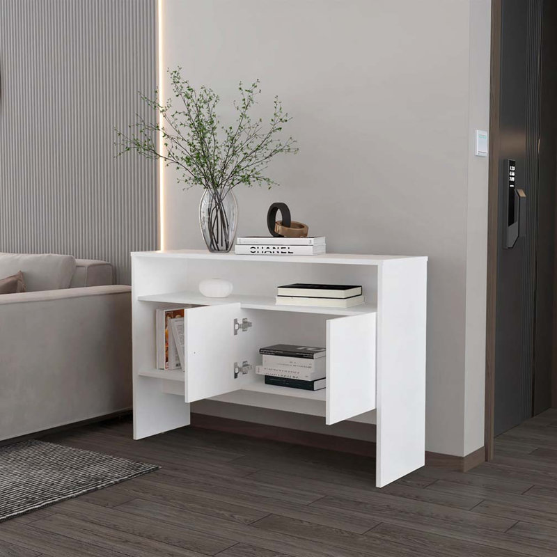 Console blanche avec deux portes, Blanc