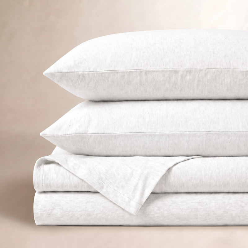 Ensemble de draps en jersey 4 pièces 100% coton, Blanc, Ensemble de draps pour très grand lit + un drap-h