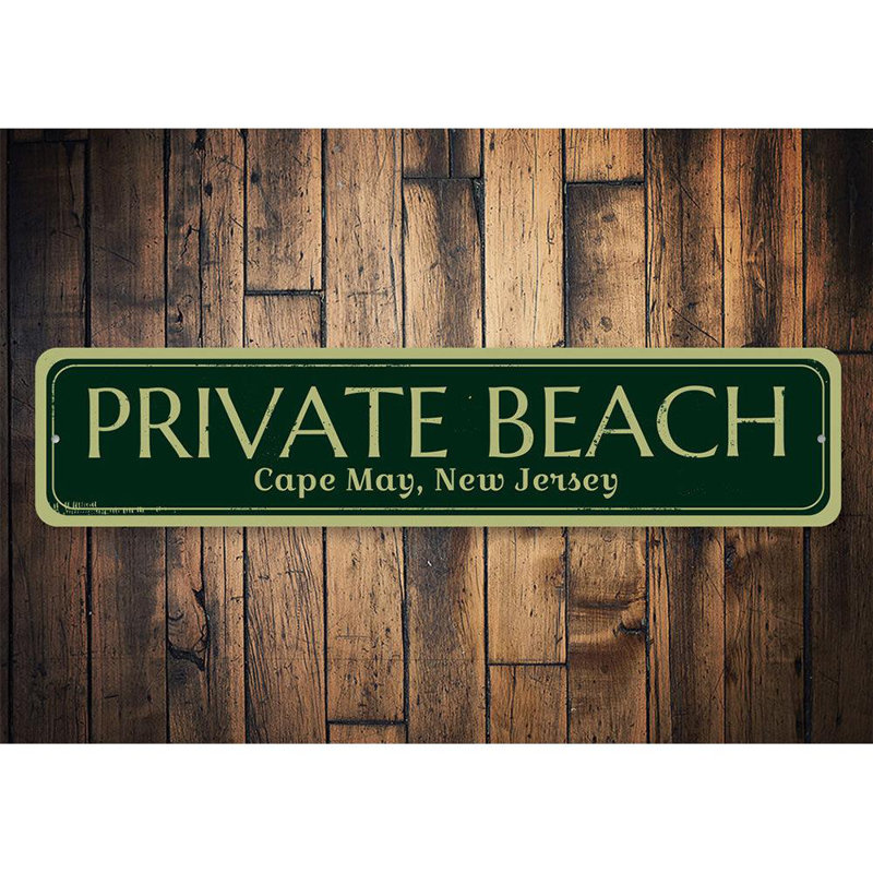 Enseigne en métal plage privée, H 6 po x l 24 po x P 0,06 po