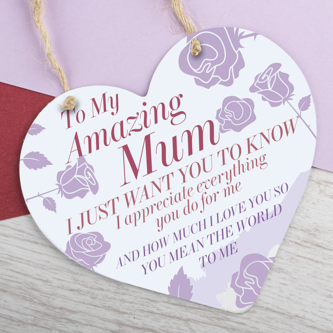 WOODEN HEART PLAQUE AMAZING MUM