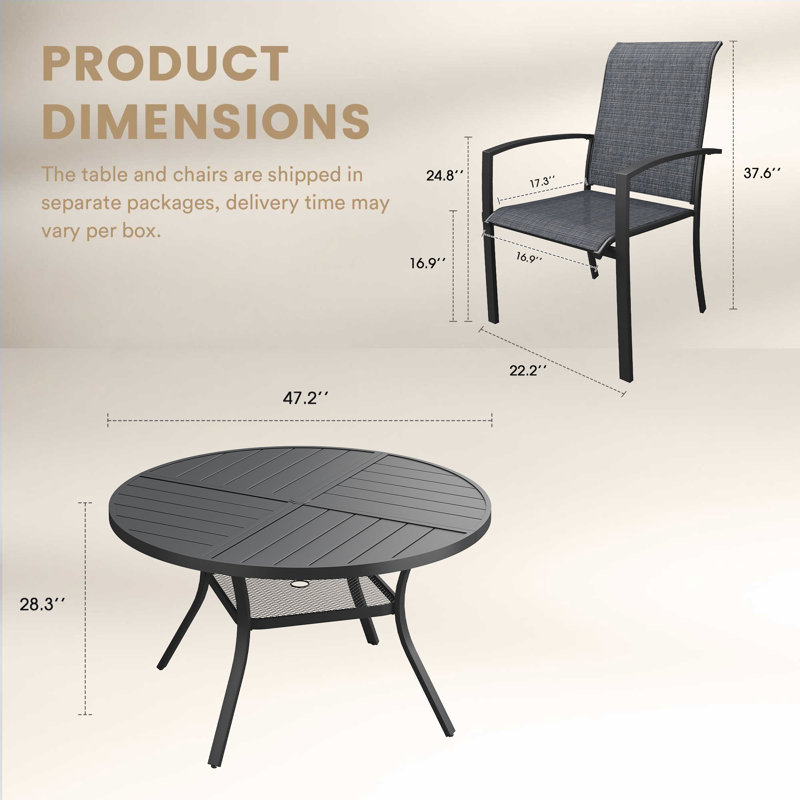 Ensemble repas pour 6 personnes avec chaises empilables, Noir