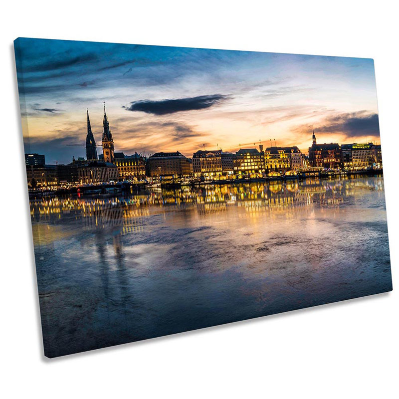 Hamburg Skyline City Framed - Wrapped Canvas Print, 30.5cm H x 45.7cm W x 2cm D