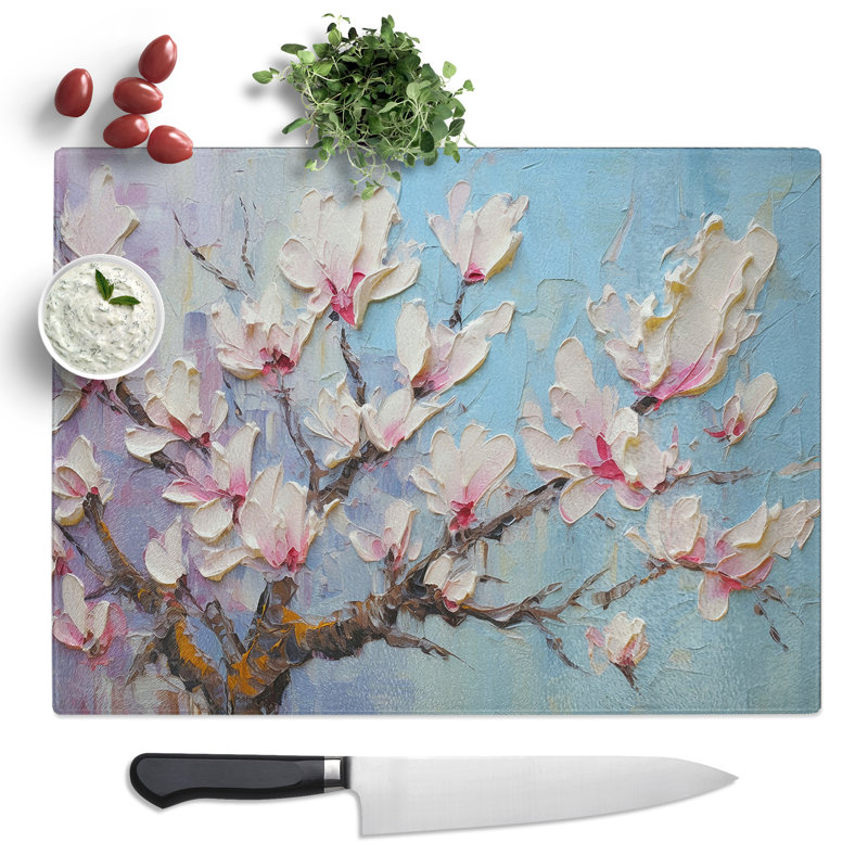 Magnolia Flower Palette Knife  Glass Chopping Board