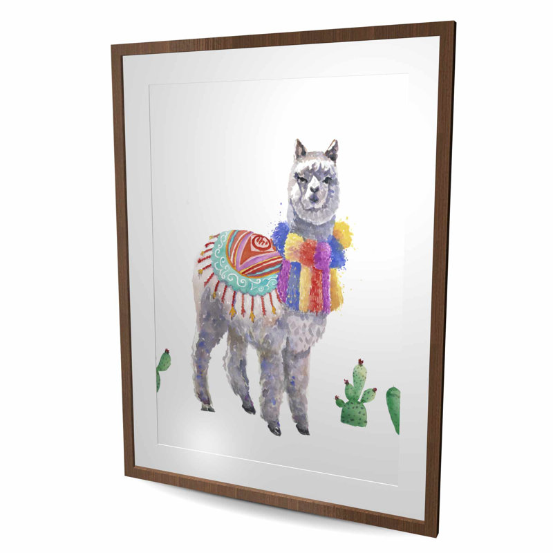Lama traditionnel péruvien - reproduction encadrée mat pour la décoration, H 48 po x l 36 po
