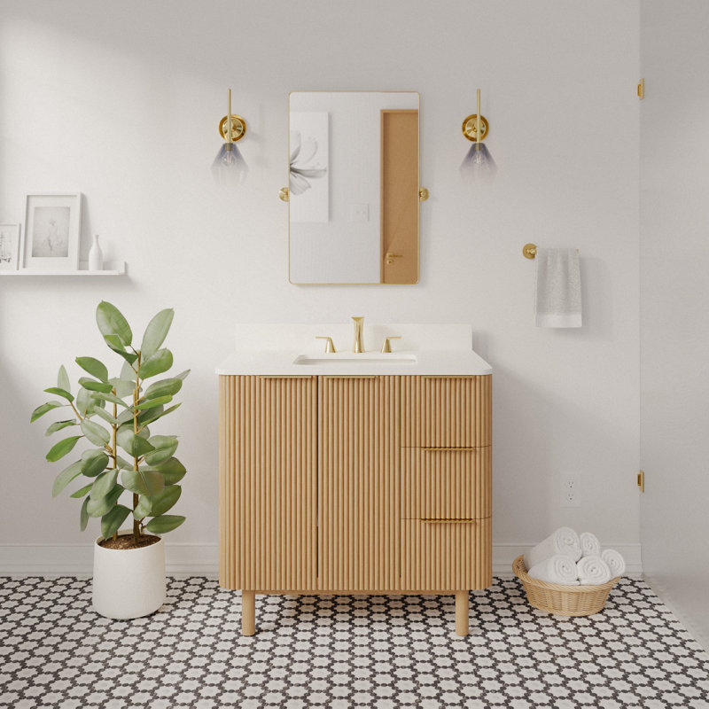 Belwood 36" Bathroom Vanity, Engineered White, Gold