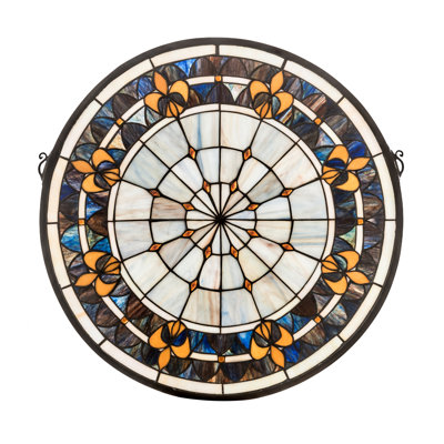 21"W X 21"H Fleur-de-lis Medallion Stained Glass Window