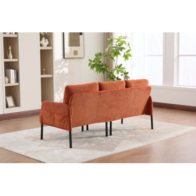 Causeuse surdimensionnée, canapé à deux places moderne et moelleux, canapé rembourré en velours côtelé, canapé de chambre confortable avec pieds en métal et poches latérales, idéal pour le salon, la chambre à coucher, un dortoir, un appartement