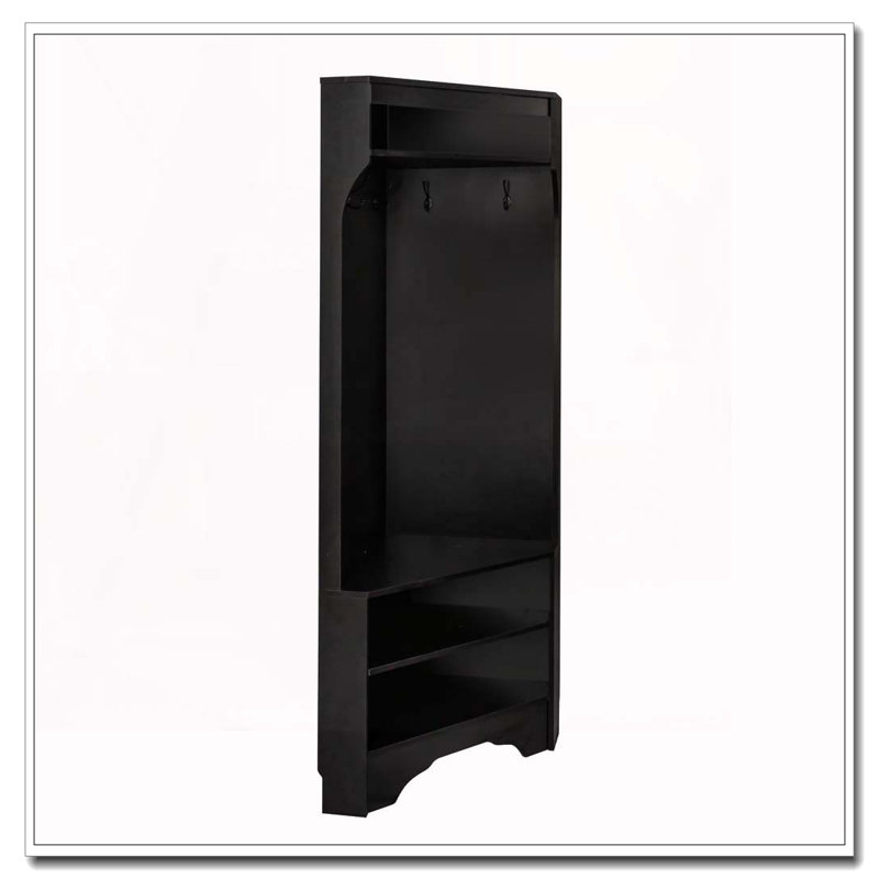 Minimalist Corner Hall Tree with Shoe Bench, Black