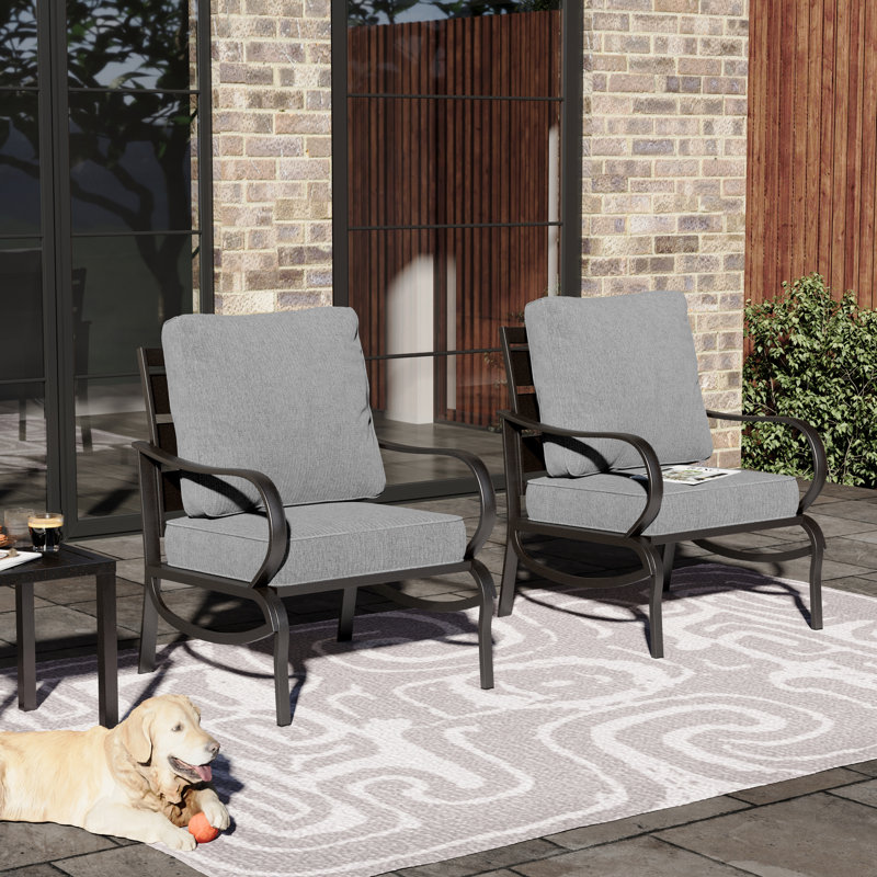 Argirios Metal Patio Chair with Cushions(Set of 2), Gray