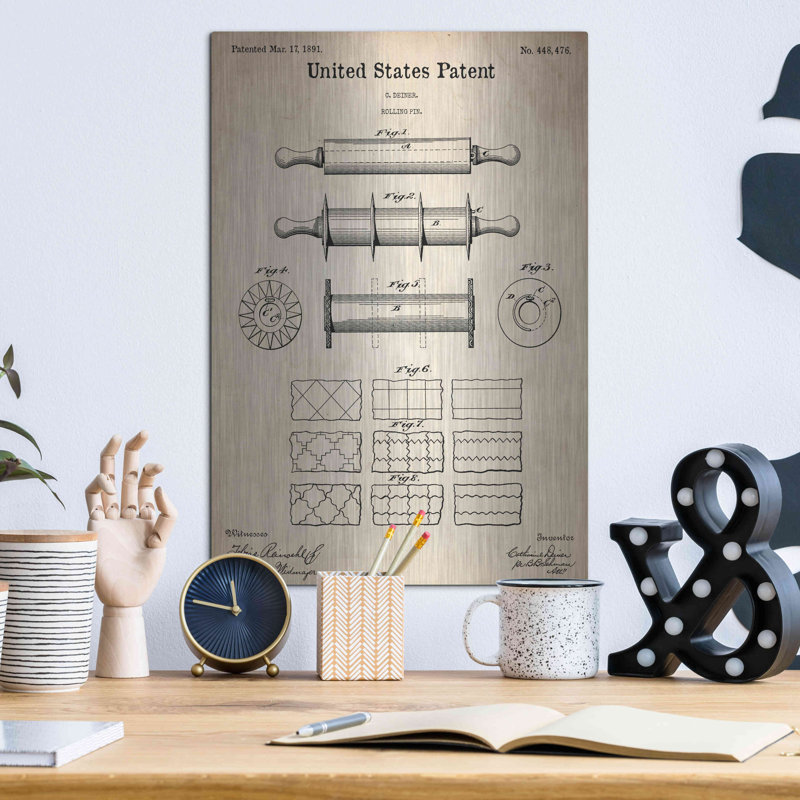 «Rolling Pin Blueprint Brevet Parchment» par Patents, H 16 po x l 12 po